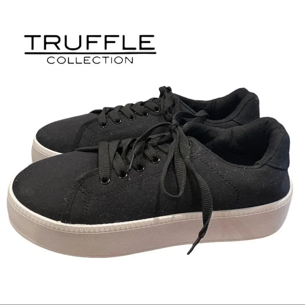 Truffle Collection Women's Black Canvas Platform Sneakers 7 40